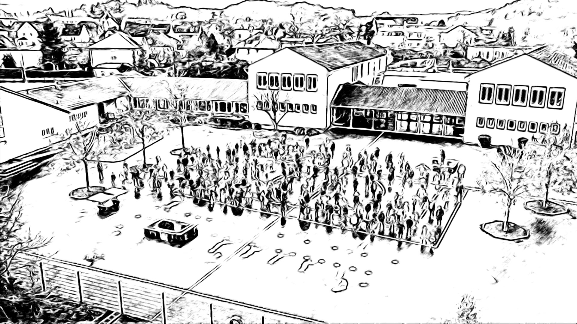 Georg-Meistermann Schule Zeichnung Bild von der Schule in der Vogelperspektive