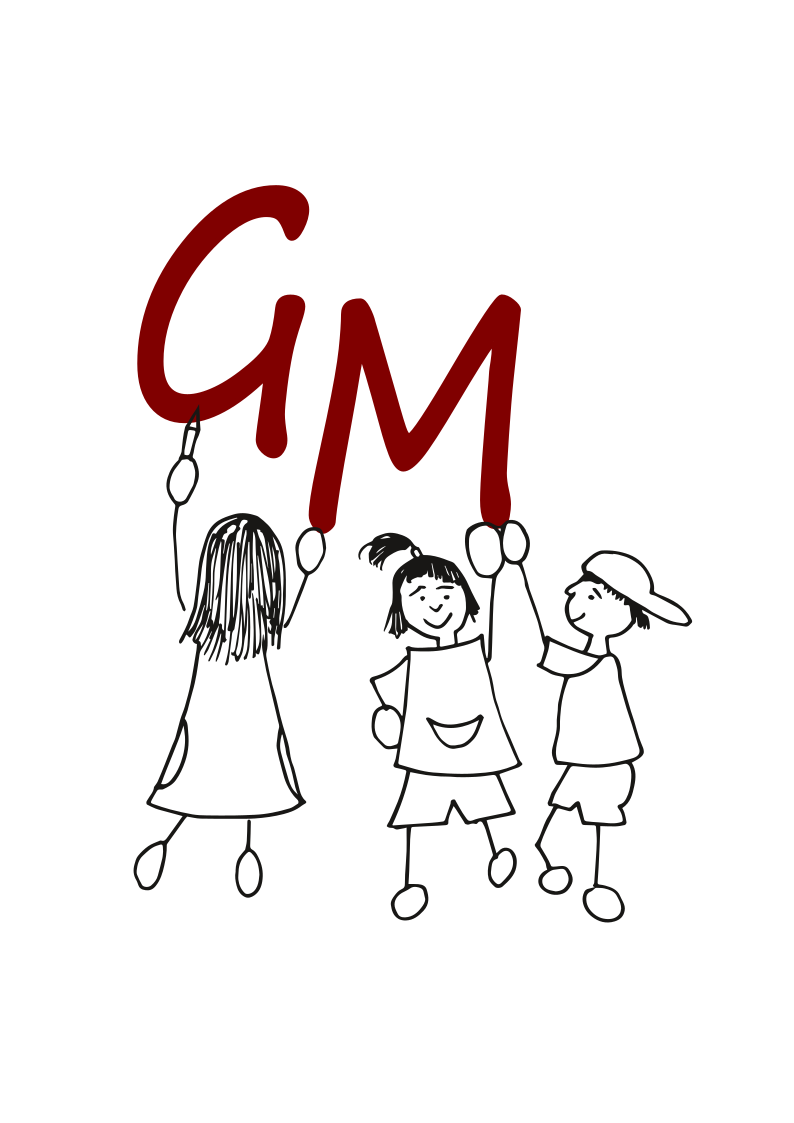 Das Logo zeigt spielende Kinder unter dem G und dem M