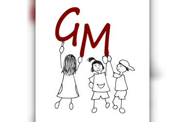 Das Logo zeigt spielende Kinder unter dem G und dem M