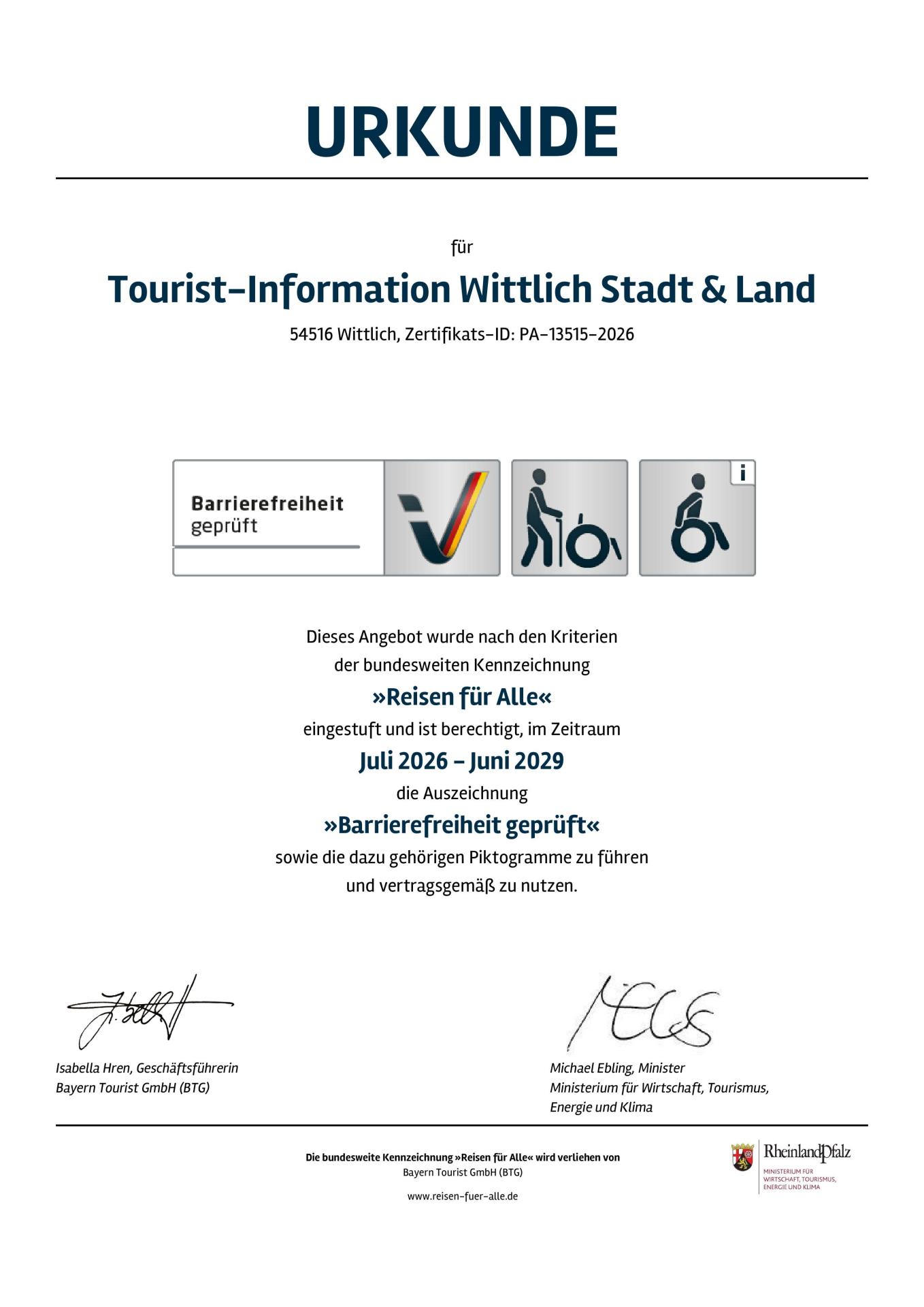 Reisen für Alle Zertifikat